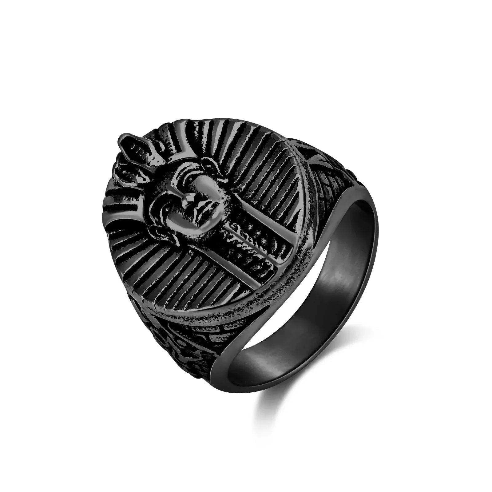 Bague Homme Plaqué Or Noir Et Acier - Sertie D'un Saphir - Taille Ajustable 7 à 10 - Fait Main