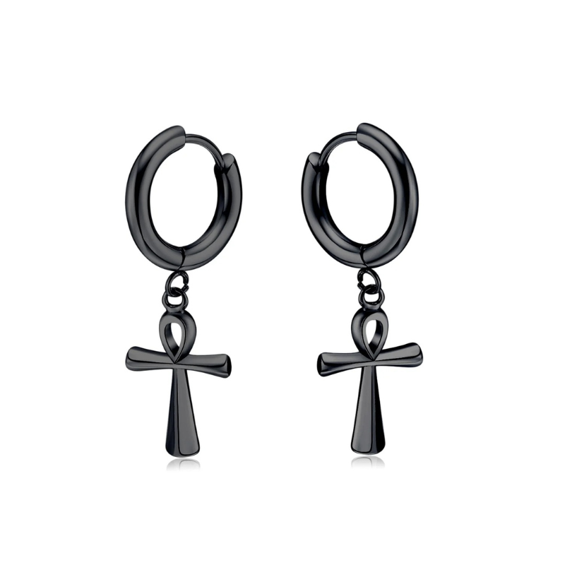 Boucle D’Oreille Croix Égypte - Vendu par paire / Noir