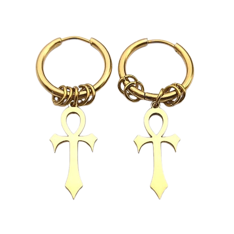 Boucles D’Oreilles Croix Ankh Femme - Vendu par paire / Or