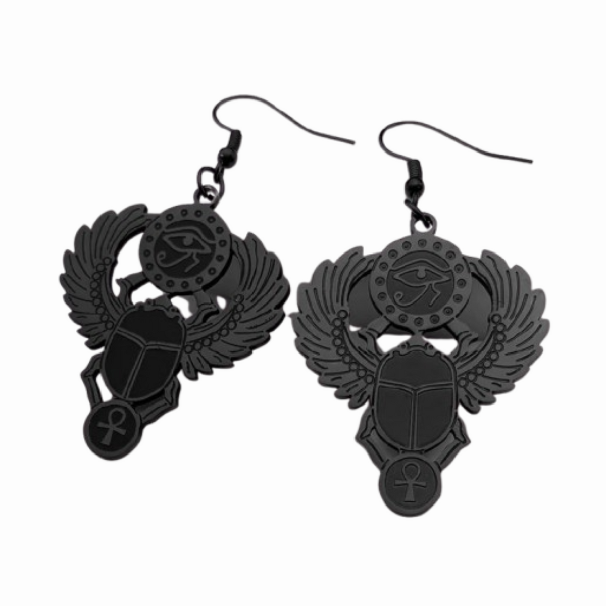 Boucles D’Oreilles Egypte Scarabée - Vendu par paire / Noir