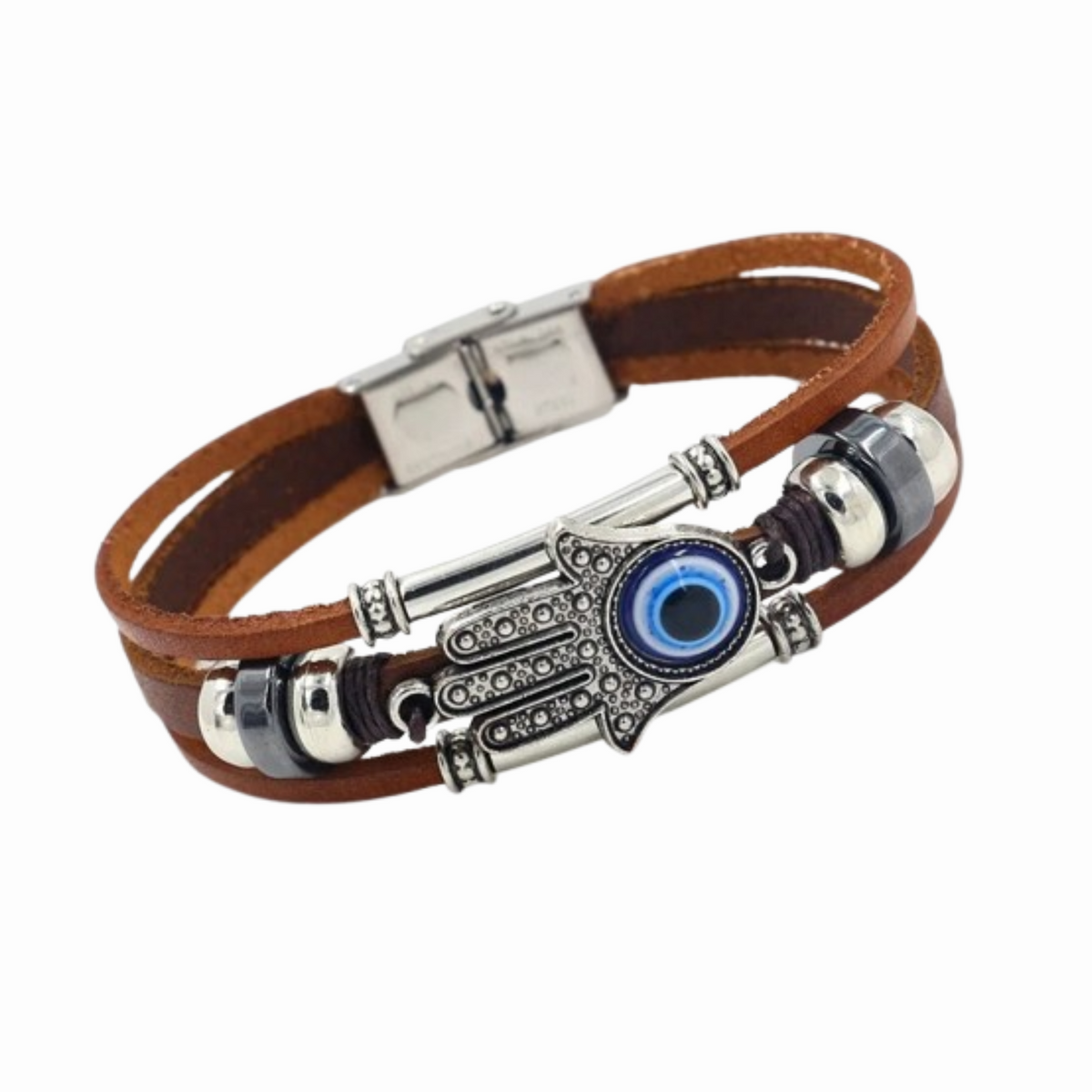 Bracelet Cuir Oeil Bleu - 20cm / Argent