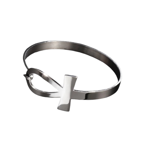 Bracelet Manchette Argent Massif Filigrané Style égyptien - Motif Ankh, Occasion Très Bon état