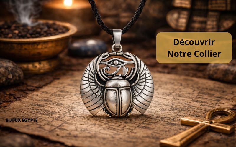 Collier Pendentif Scarabée Egyptien Argent Original