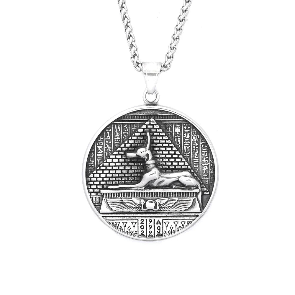 Amulette Cartouche Egyptien Pendentif - 60cm / Argent