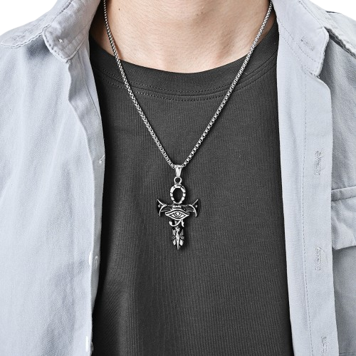 Amulette Collier Croix Ankh - 60cm / Argent