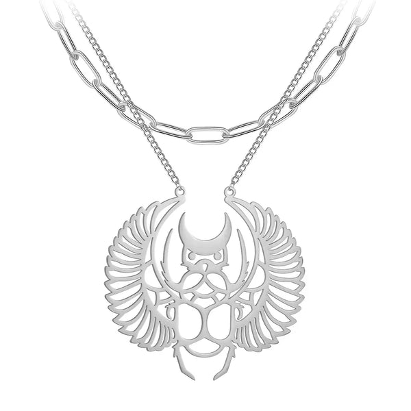 Pendentif Art Déco Collier Argenté Avec Perles Nacrées Et Scarabées - Bijou Vintage Occasion