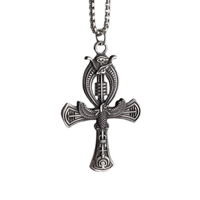 Amulette Croix Ankh Symbole - 60cm / Argent