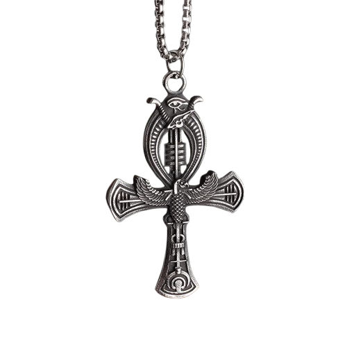 Amulette Croix Ankh Symbole - 60cm / Argent