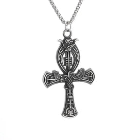 Amulette Croix Ankh Symbole - 60cm / Argent