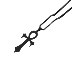 Amulette Croix de Vie Argent - 60cm / Noir