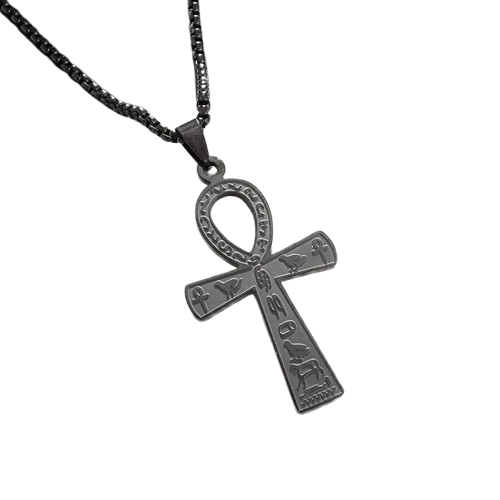 Amulette Croix De Vie En Argent - 62x38mm / Noir