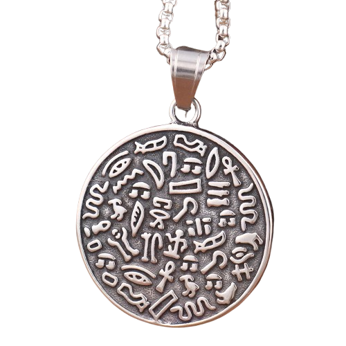 Amulette Medaillon Egyptien - 60cm / Argent