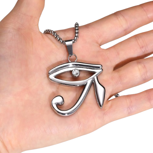 Amulette Pendentif Oeil Horus - 60cm / Argent