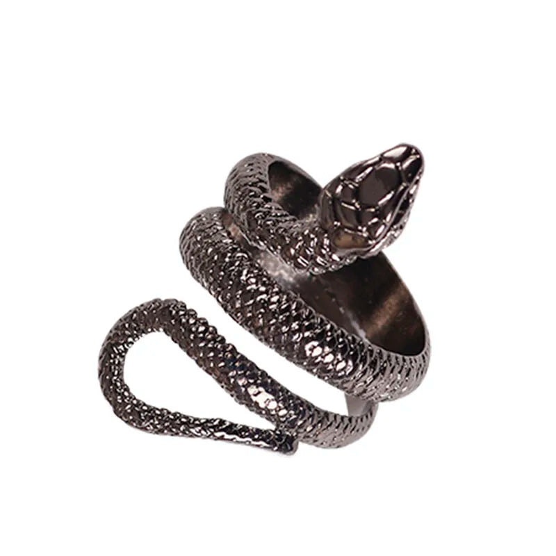 Bague Argent Serpent - Réglable / Noir