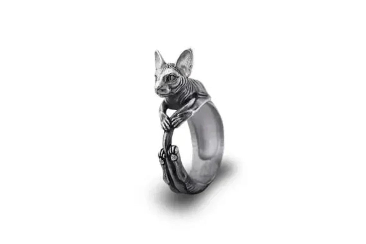 Bague Egyptienne Chat - Réglable / Argent