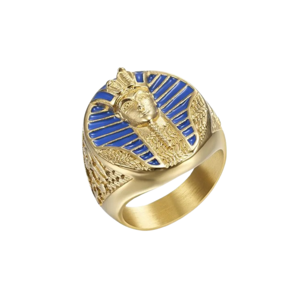 BOBIJOO JEWELRY - Chevalière Bague Pharaon Egypte Ancienne Toutânkhamon Doré Or Fin Homme Acier, No Gemstone