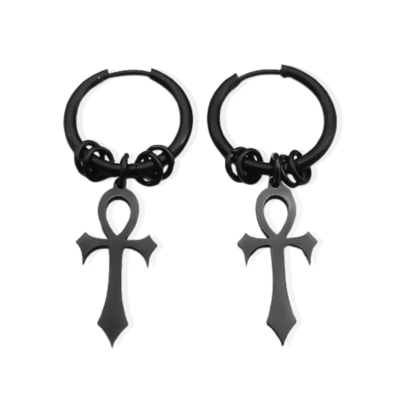 Boucle D’Oreille Égypte Croix - Vendu par paire / Noir