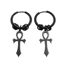 Boucles D’Oreilles Croix Ankh Femme - Vendu par paire / Noir