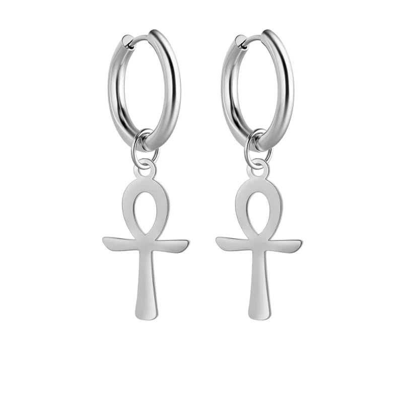 Boucles D’oreilles Croix de Ankh - Vendu par paire / Argent