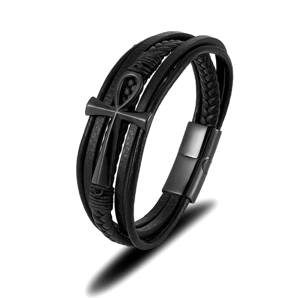 Bracelet Avec Croix Homme - 19cm / Noir