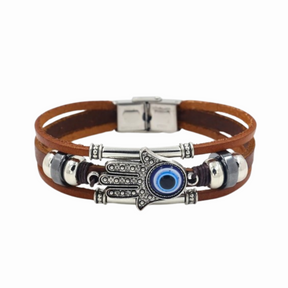 Bracelet Cuir Oeil Bleu - 20cm / Argent