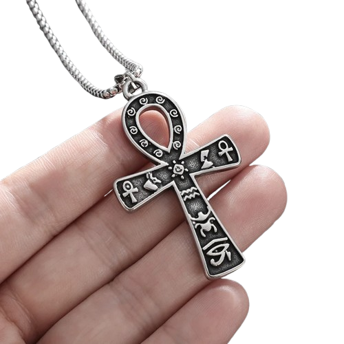 ChicSilver Collier Croix Ankh Égyptienne Argent 925 - Pendentif Œil D'Horus Ou Croix De Vie Avec Chaîne Réglable 45+5cm - Bijoux Égypte Homme Femme